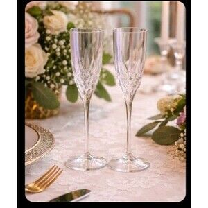 2  Disaronno RCR Cristalleria Italiana Crystal Champagne Flute Tall Glasses 10''